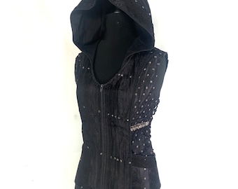 Reserved for Brett S/M. Pixie Hooded Jacket, Silk brocade. Pagan, Celtic, Gothic, Elven, Festival, LARP, R.E.N., Cosplay SKU:1050-5180