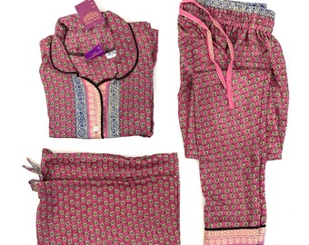 Sari Silk Pyjama Set. Large size with matching gift bag. Quality Handmade Nightwear (SKU:727-3802)