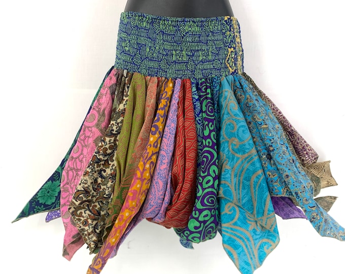 Lilly Short Skirt. Harem style waist gives comfortable fit & flexibility. Eco friendly Remnant Sari pieces SKU:745-4774