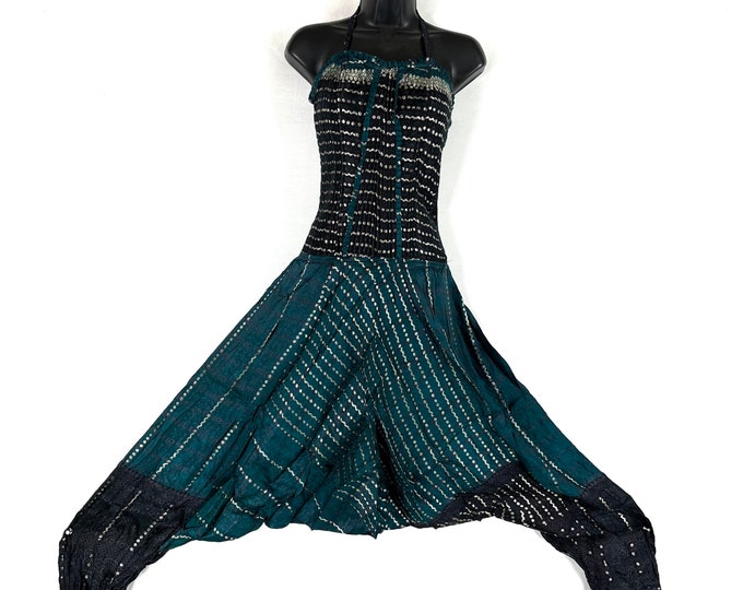 Vivienne Jumpsuit - Harem Style. In a heavier, quality Silk Brocade. One size. Womens Corset Dungarees SKU:550-7612