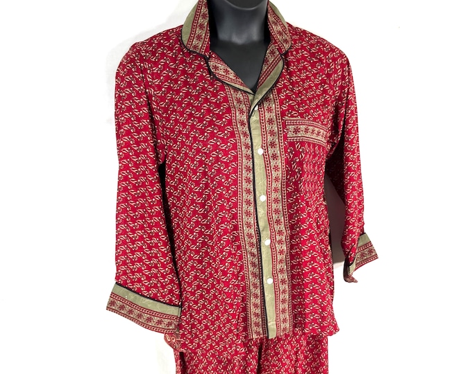 Sheer Sari Silk Pyjamas Set - Matching Lounge Wear with Travel Bag (Medium SKU: 726-10554)