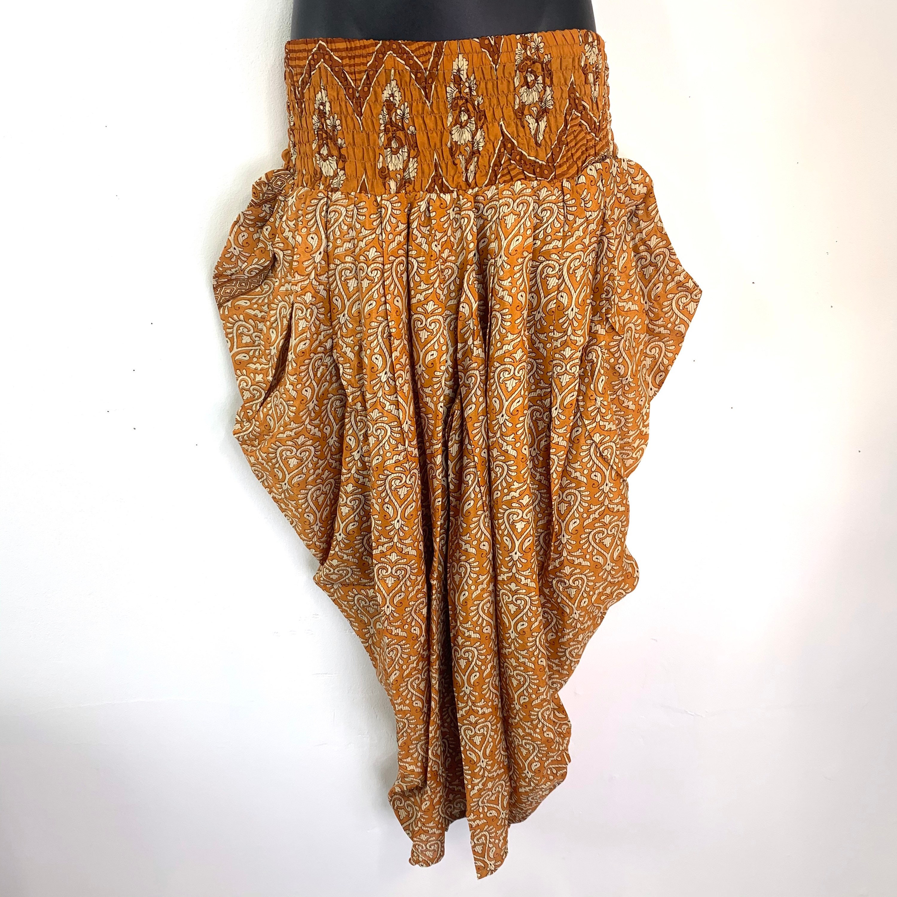 Image of Waterfall Harem Eco Trousers, Silk, Adult O/S Light Copper & Cream, Casual Pants, Elasticated, Loose, Comfortable