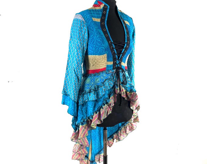 XL. Seraphina Corset Dress, Silk, Long Sleeves, Handmade. SKU:1008-9305