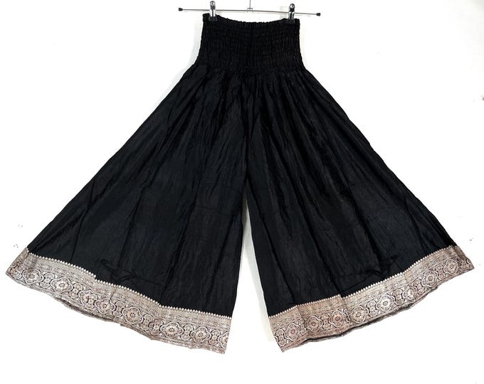 Felicity Culottes in Silk brocade One size pants with Elasticated Waist Wide Leg Palazzo trousers SKU:810-9181