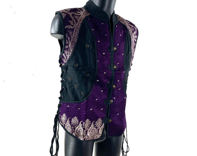 Steampunk Silk Brocade & Cotton Unisex Skanda Tunic (UK-L  SKU:483-10527)