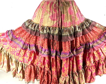 Jazmyn 25 Yard Skirt - Handmade - Vintage Summer Silk - Maxi One Size SKU:738-8962