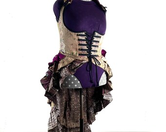 4XL Elisa Bustier Dress; Steampunk Under-bust Long Body Corset in Silk Brocade, (SKU:2004-10228)