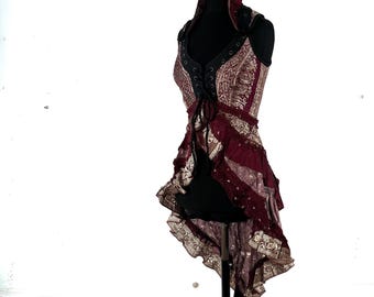 S Sophia Corset Dress with Hi-Low tiered bustle skirt in Vintage Silk brocade.   SKU:2000-8514