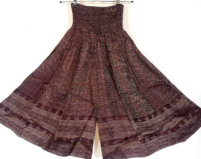 Malika One-Size Short Leg Culottes in Silk Brocade with elasticated waist for all day comfort. (Wide Leg Palazzo Pants) SKU:815-6108