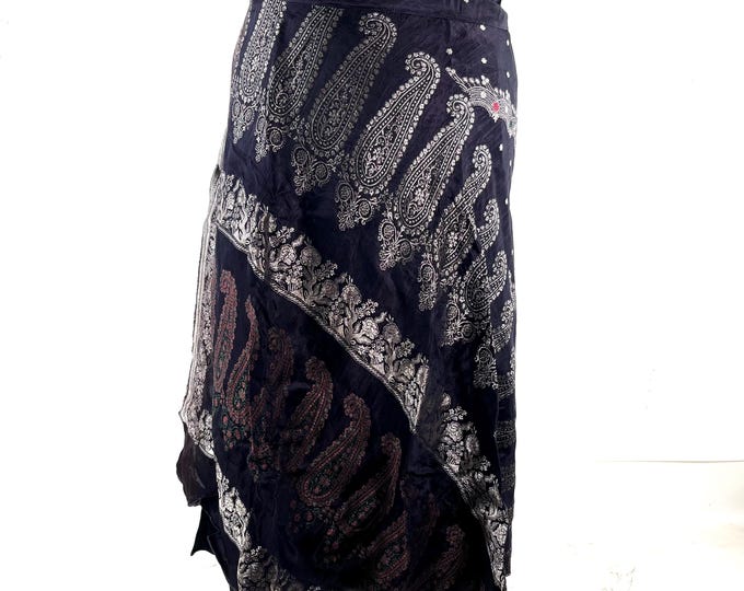 Pemberin Midi Wrap Skirt - Silk Brocade - Two Layer - A-Line - One Size (SKU:2034-10470)