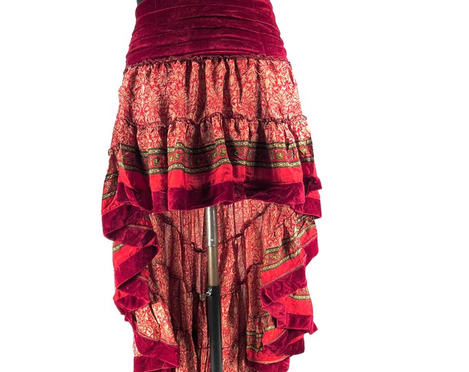 Layla Bohemian Hi Low Velvet Edged Silk Skirt (SKU:733-9982)