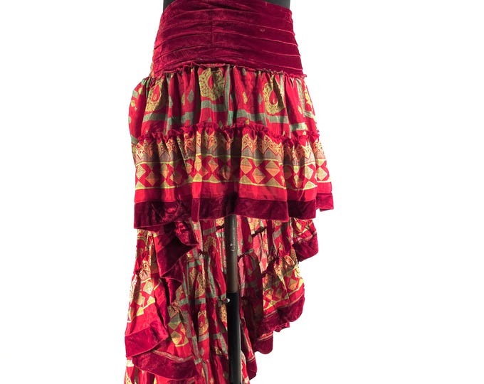 Layla Bohemian Hi Low Velvet Edged Silk Skirt (SKU:733-9970)