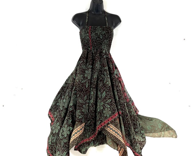 Aurora Long Summer Silk Fairy Dress, One Size; Silk Maxi Tall Girl Sundress SKU:902-9218