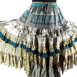 Jazmyn 25 Yard Skirt handmade in Vintage Summer Silk, Maxi One Size; (28&quot;-42&quot; Waist) a Boho Cottagecore skirt SKU:738-8996