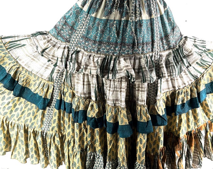 Jazmyn 25 Yard Skirt handmade in Vintage Summer Silk, Maxi One Size; (28"-42" Waist) a Boho Cottagecore skirt SKU:738-8996