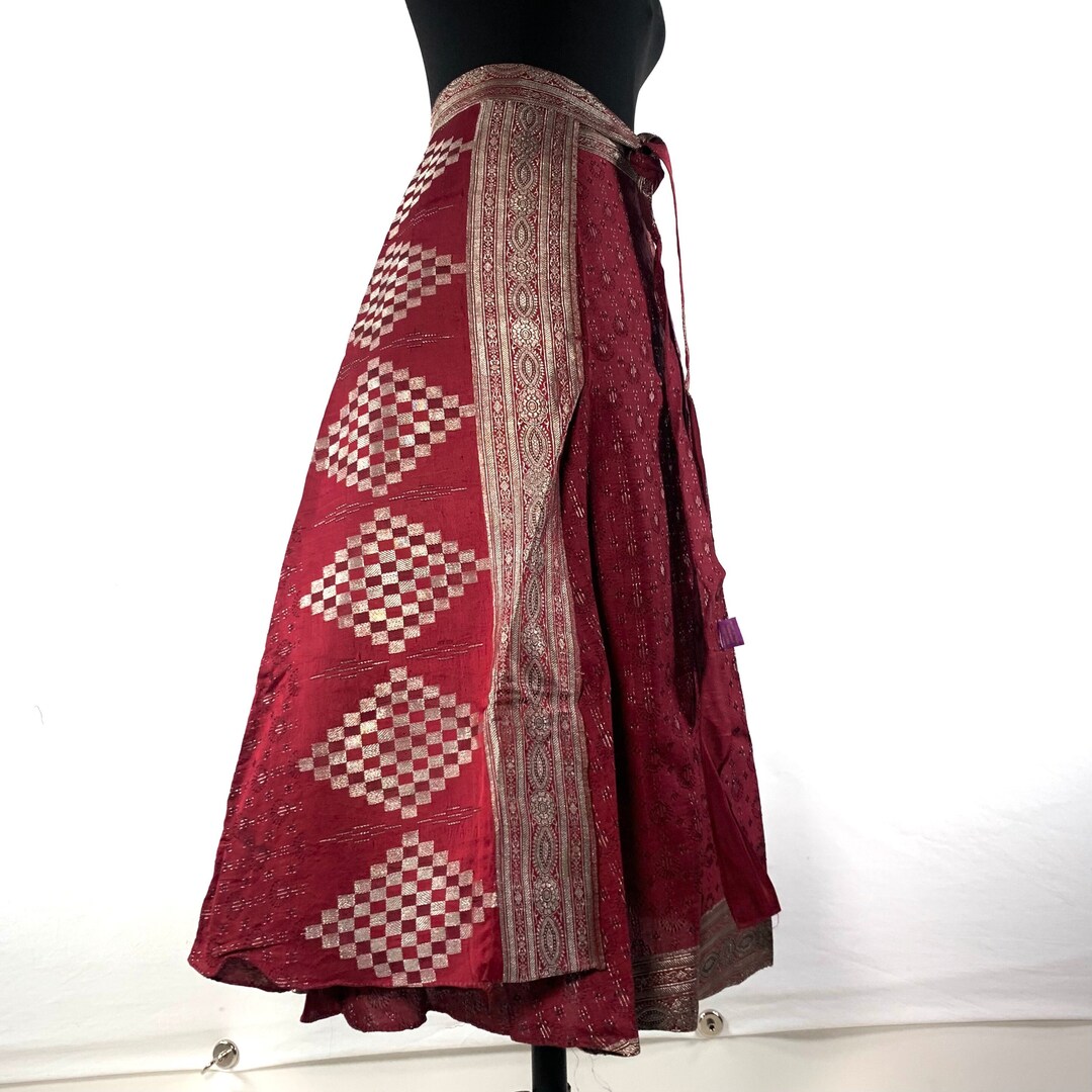 Pemberin Midi One Size Wrap Skirt in Upcycled Heavy Silk Brocade Sari ...