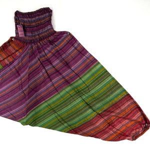 Haremshose aus Baumwolle mit tiefem Schritt. Afghanische Hose, Unisex Ali Baba Hose Aladdinhose Tri-Colour Orange Grün Lila SKU: 850-1256