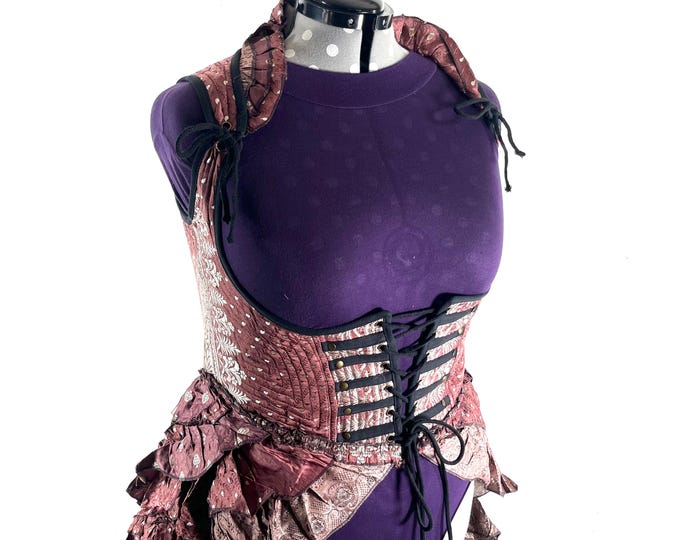 5XL Elisa Bustier Dress; Steampunk Under-bust Long Body Corset in Silk Brocade (SKU:2004-10222)