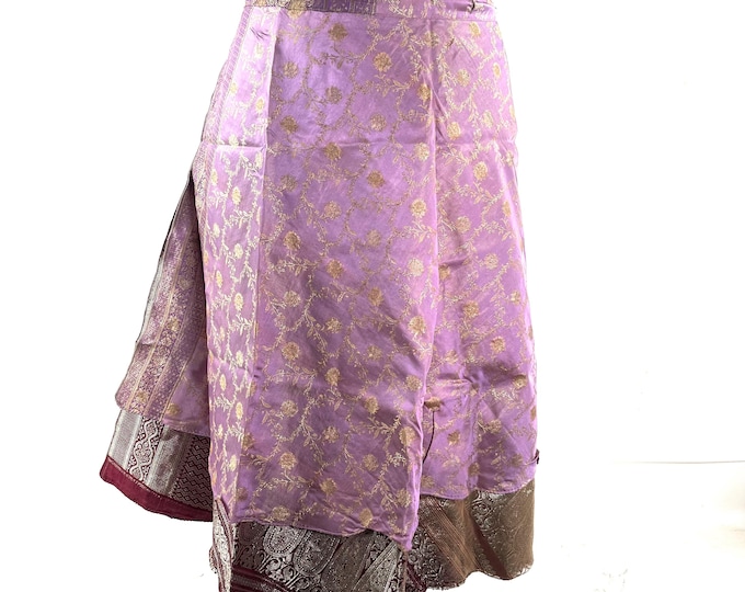 Pemberin Midi Wrap Skirt - Silk Brocade - Two Layer - A-Line - One Size (SKU:2034-10480)