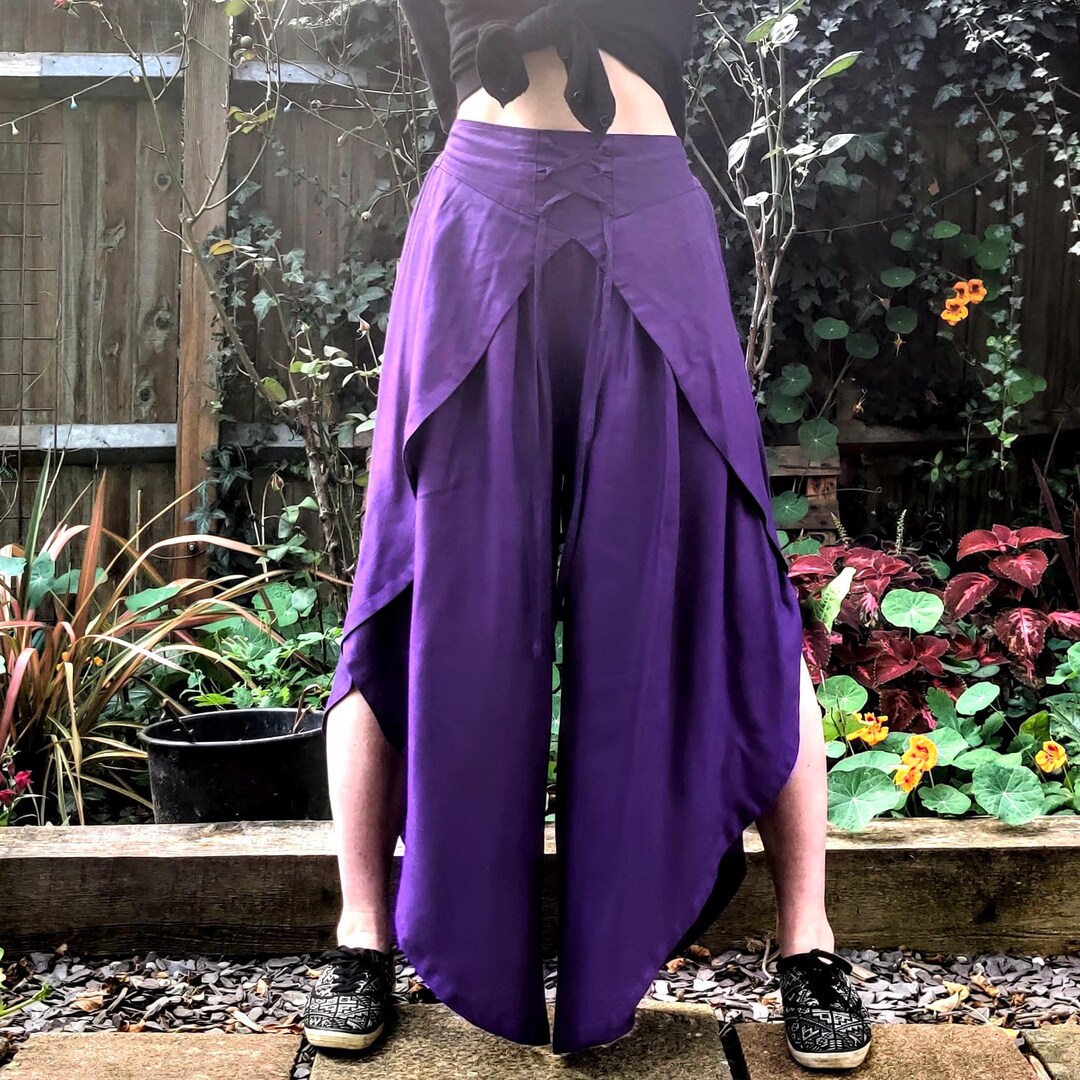 Purple Tulip Palazzo Pants; Rayon Split Open Leg Harem