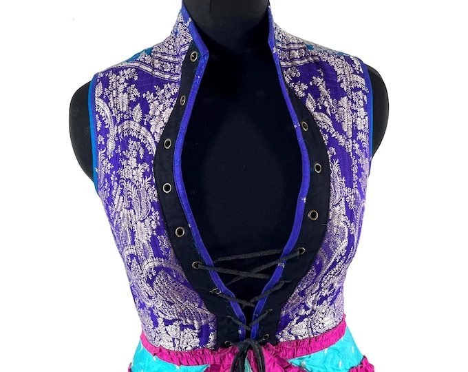 Elegant Vintage Silk Brocade Corset Dress - Size L Isabella SKU:2133-9622