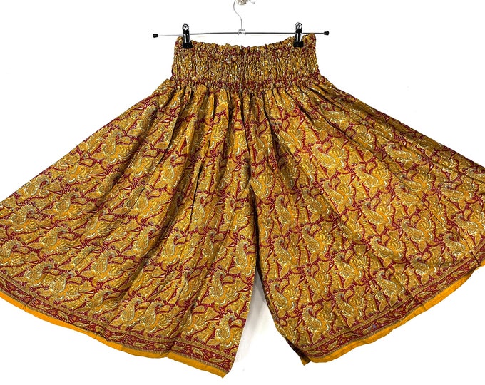 2XL. Emilie Short Leg Culottes in Summer Silk, One-Size Plus Plus with Elasticated Waist. (Wide Leg Palazzo Pants)  SKU:823-7429