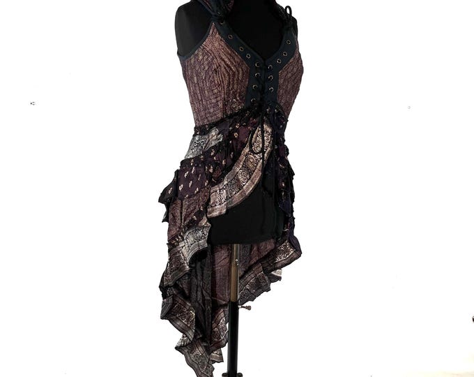 M Sophia Corset Dress - Hi-Low tiered bustle skirt - Vintage Silk Brocade (SKU:2000-8525)