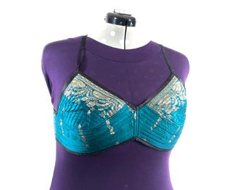 XL Gia Cross Strap Bra Top, Handmade in Vintage Silk Brocade (SKU:2164-10004)