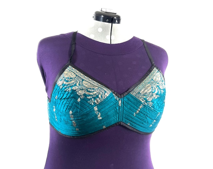 XL Gia Cross Strap Bra Top, Handmade in Vintage Silk Brocade (SKU:2164-10004)