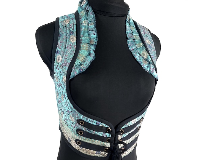 Underbust Corset Top; Ivy S steampunk vest handmade in Vintage Silk Brocade (SKU:2171-10103)