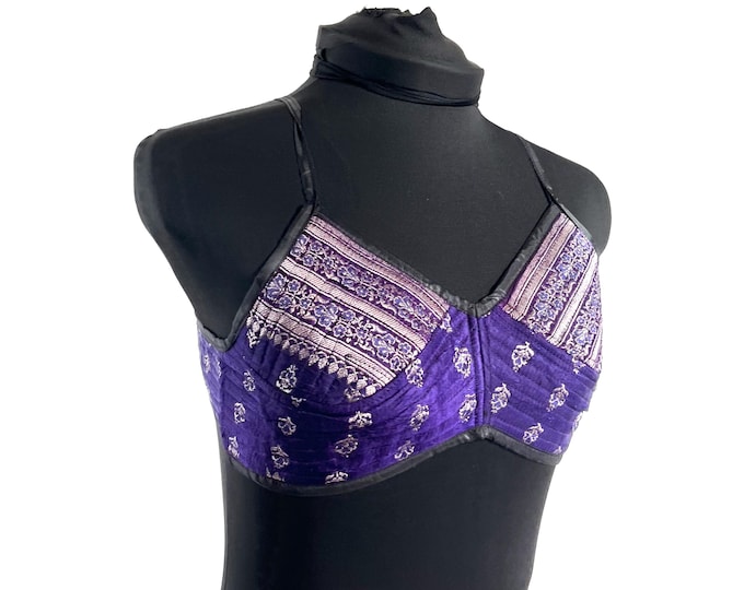 S Gia Cross Strap Bra Top, Handmade in Vintage Silk Brocade (SKU:2161-10067)