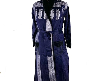 Long Silk Brocade Coat; Velvet Collar, blue silver jacket (SKU:3081-8532)