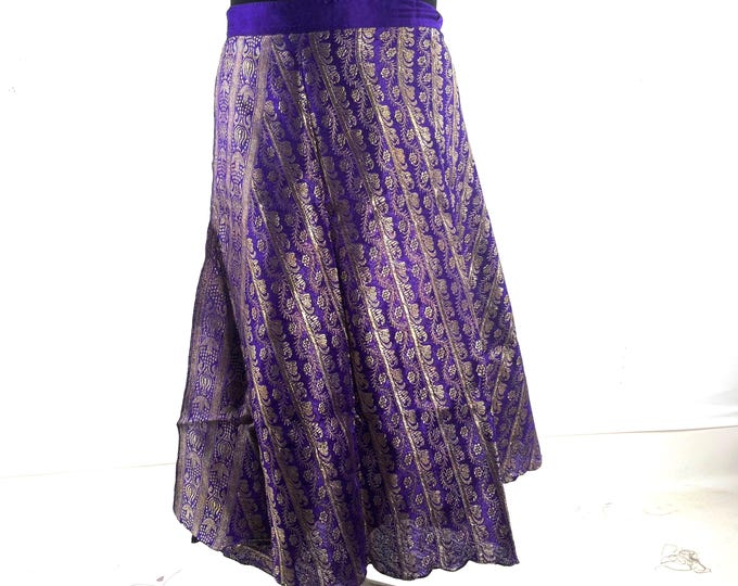 Pahala Midi Wrap Skirt in Upcycled Heavy Silk Brocade Sari. (One Layer A-Line Saree Wrap Skirt)  SKU:2031-10512