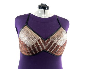 XL Gia Cross Strap Bra Top, Handmade in Vintage Silk Brocade (SKU:2164-10003)