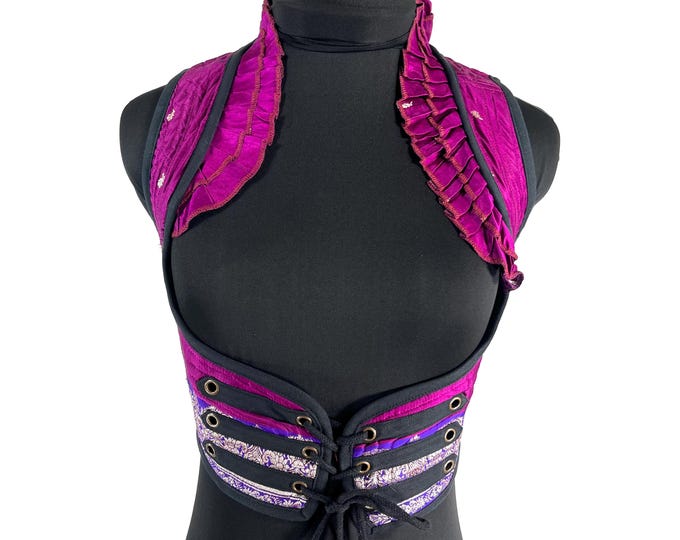 Ivy S Underbust Corset Top; steampunk vest handmade in Vintage Silk Brocade (SKU:2171-10104)