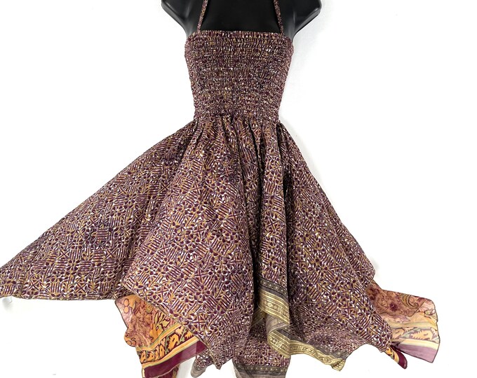 Ayeling Fairy Dress; Silk Summer Dress, One Size 38" (97cm) Midi Length, Silky Sun Bohemian Hippy Boho Gypsy Princess. SKU:904-7279