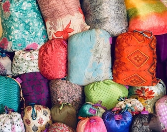 50 Fabric Reusable Silk Gift Bags. Drawstring Bags, A bag of bags, 49 bags in a bag. Bulk Buy Any Size Bag