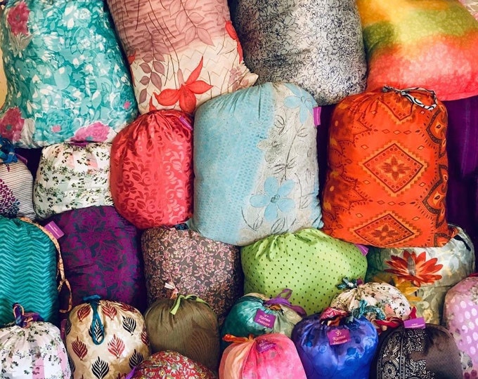 50 Fabric Reusable Silk Gift Bags. Drawstring Bags, A bag of bags, 49 bags in a bag. Bulk Buy Any Size Bag