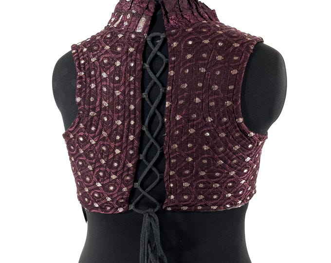 Underbust Corset Top Rose UK-2XL; Vintage Silk Brocade Handmade (SKU:445-8210)