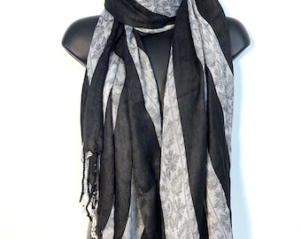 Black and Silver Happy Muffler Scarf. A Quality Dress Scarf.