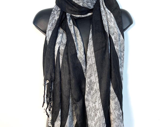Black and Silver Happy Muffler Scarf. A Quality Dress Scarf.