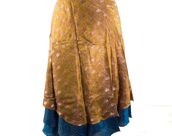 Pemberin Midi Wrap Skirt - Silk Brocade - Two Layer - A-Line - One Size (SKU:2034-10472)