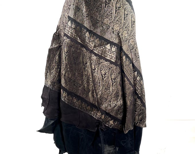 Pemberin Midi Wrap Skirt - Silk Brocade - Two Layer - A-Line - One Size (SKU:2034-10475)