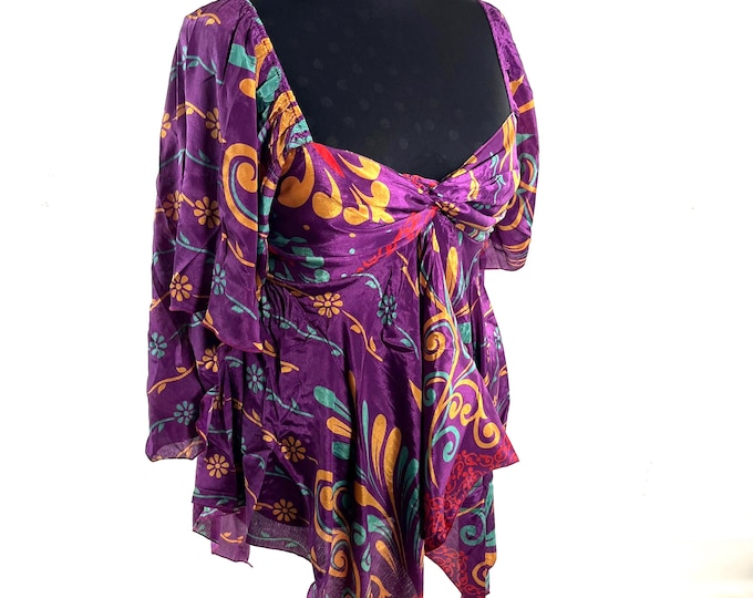 Stevie Boho Floaty Silk Top - Summer Blouse XL Size (SKU:450-10414)