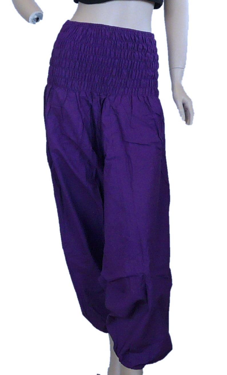 Harem Pants cotton with drop crotch, Purple Afghani Pants. Unisex Ali Baba Trousers Aladdin Pants Yoga Pants image 7