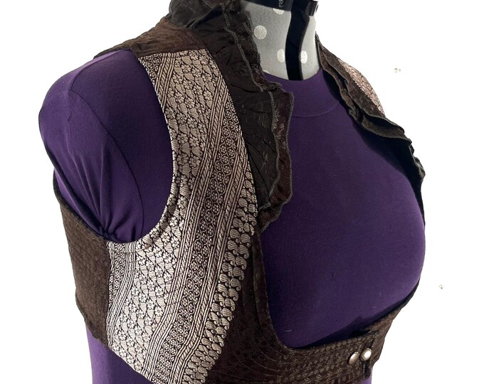 5XL. Corset Style Bustier Bra Top handmade in Vintage Silk Brocade.  Choli Plus Plus Size Laced Top  SKU:448-9058