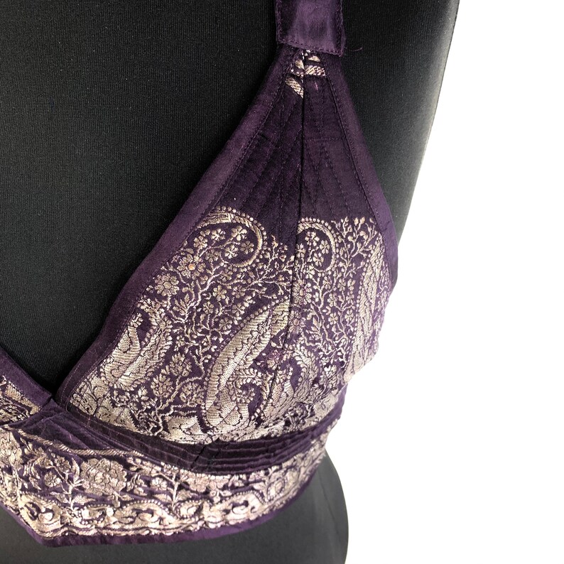 Silk Gypsy Bohemian Goth UK- SM Tribal Top Dark Mori Larp Steampunk Pagan Celtic crop top in Purple /& Silver