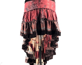 XL Layla Bohemian High Low Skirt - Silk, Velvet Edged (SKU:734-9955)