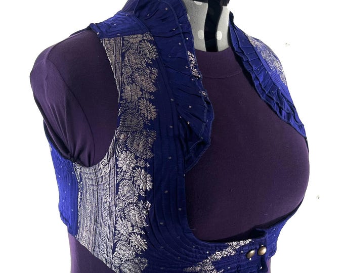 5XL. Corset Style Bustier Bra Top handmade in Vintage Silk Brocade.  Choli Plus Plus Size Laced Top  SKU:448-9059