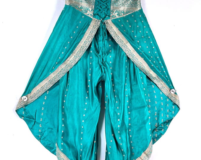 2XL. Tulip Palazzo Pants in Silk Brocade; Split open leg harem trouser SKU:796-7981